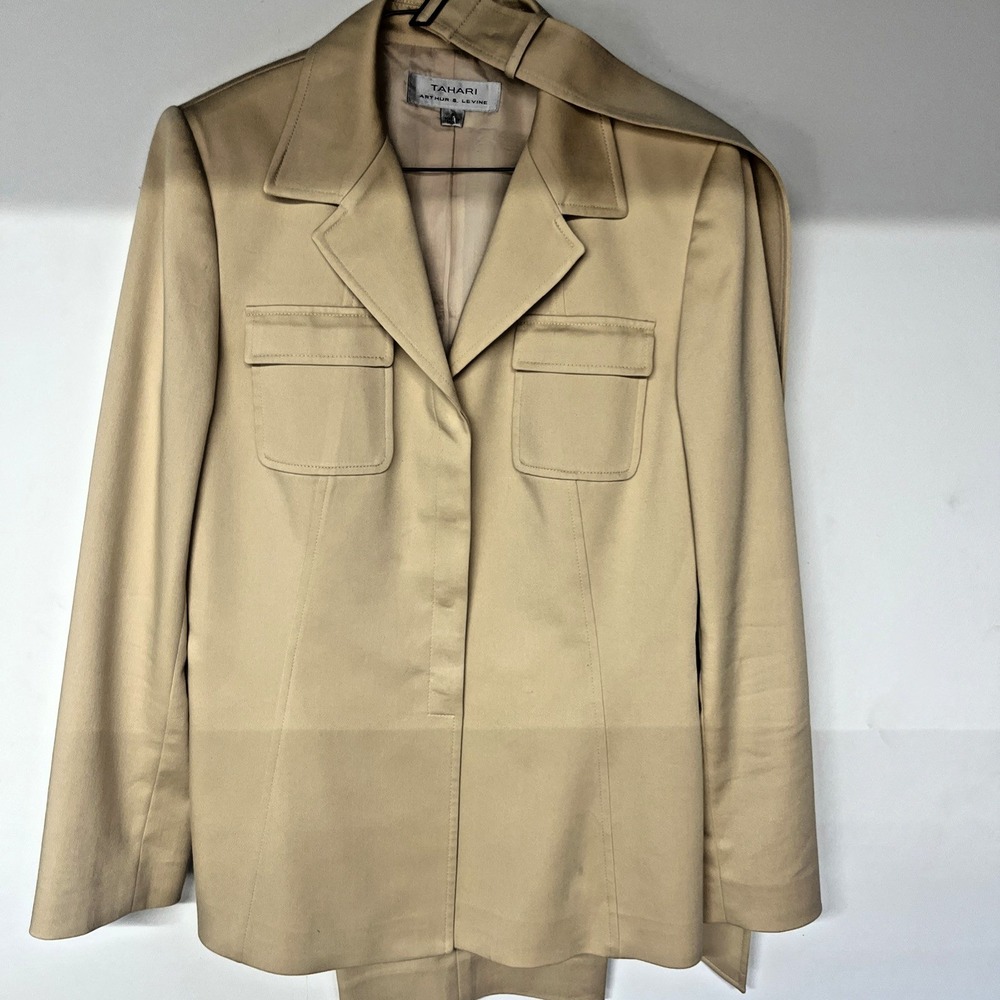Tahari Arthur‎ S Levine Skirt Suit Womens 8 Beige Career Office Jacket Set